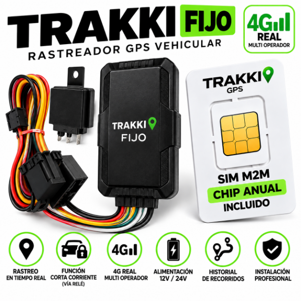 Producto - GPS TRAKKI FIJO 4G Vehicular + corta corriente+ SIM anual - 2