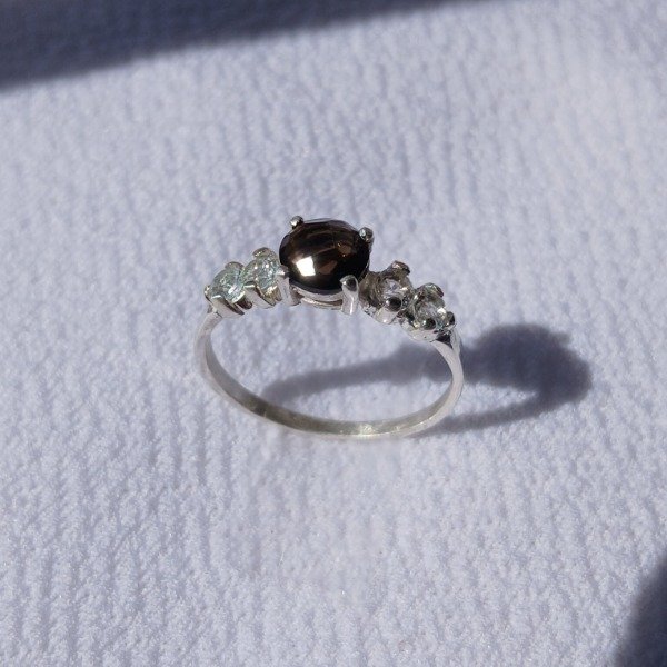 Producto - Anillo plata 925 Cuarzo ahumado y Topacio claro n17 - 0