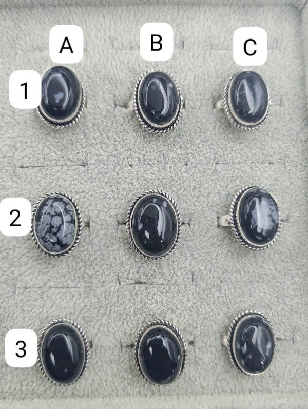 Producto - Anillo de baño en plata en piedra obsidiana copo de nieve - 0