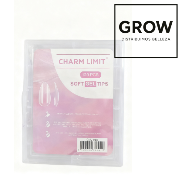 Producto - Charm Limit Tips Almendra Transparente 120u
