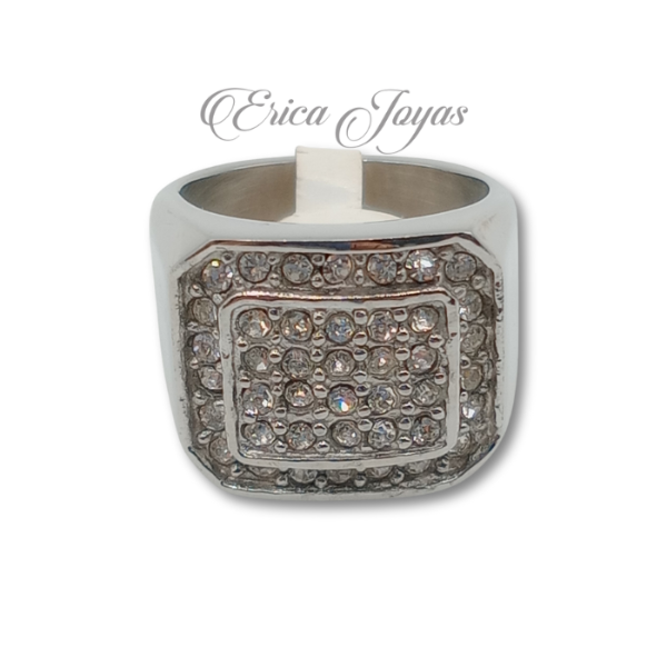Producto - Anillo Cuadrado borde diagonal con cúbics (LJAN0044)