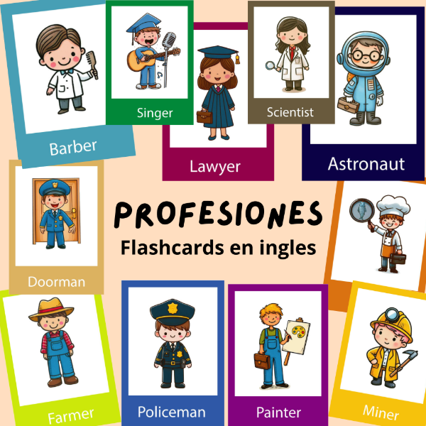 Producto - Profesiones - 21 Flashcards infantiles - Ingles y Frances - FLA01