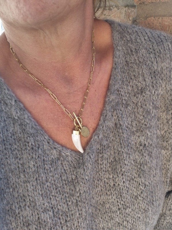 Producto - Collar acero-dije cuerno blanco acero