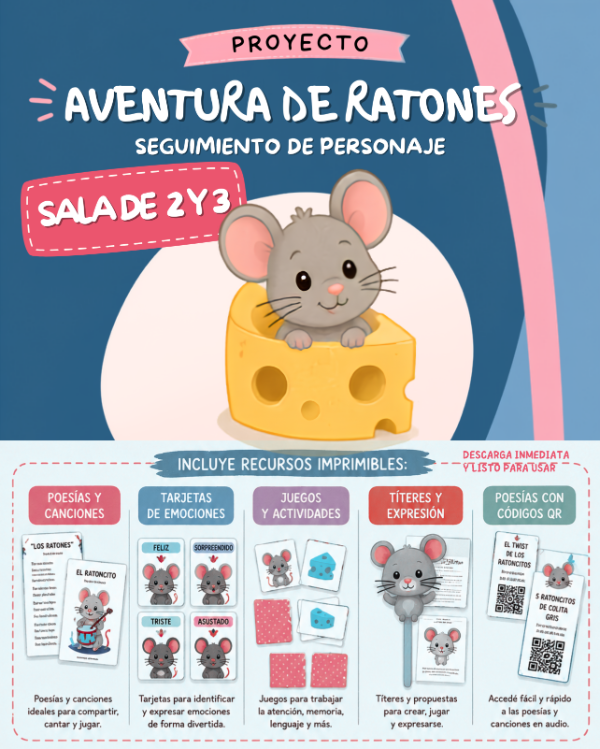 Producto - "Aventuras de Ratones" Seguimiento de personaje sala de 2 y 3 años