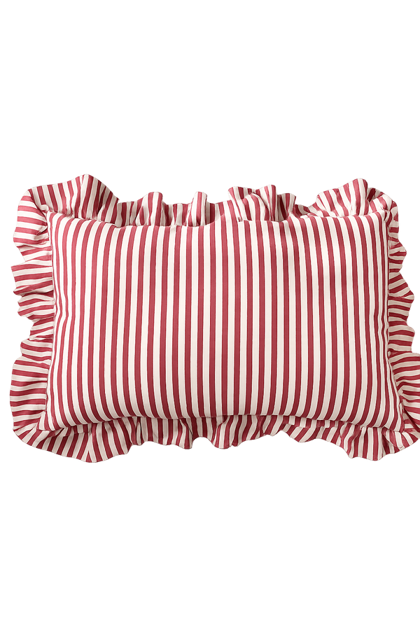 Producto - Funda de almohadón mil rayas bordo volados