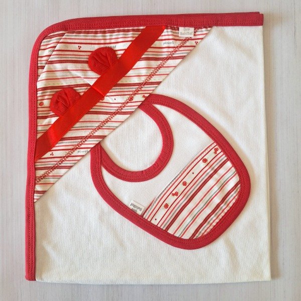 Producto - Mantita Recibidora + Babero Rayas Rojo