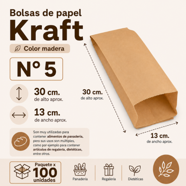 Producto - BOLSA PAPEL KRAFT PARA PANADERÍA N  5(30x13) X100 uds