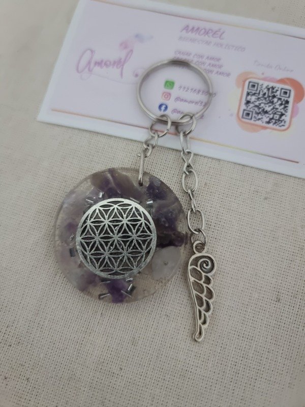 Producto - Llavero Orgonita con Amatista y Flor de la Vida