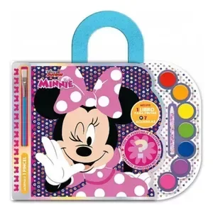 Producto - Libro para pintar anillado con 7 acuarelas pincel y lápiz de cera Minnie