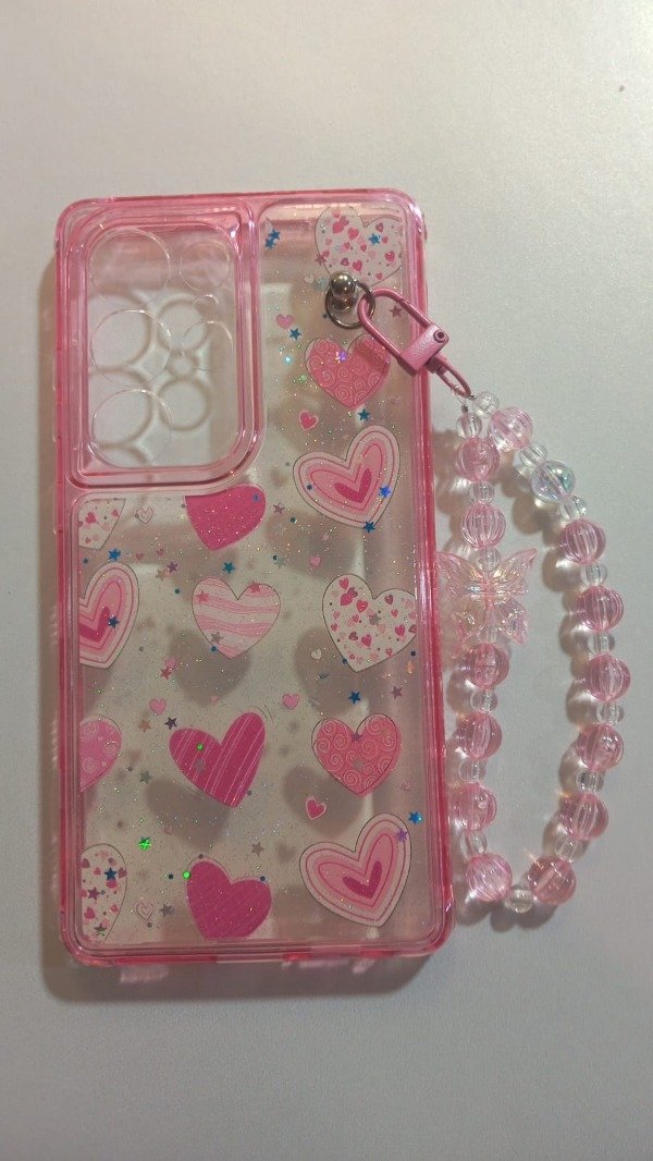 Producto - Funda Transparente Diseño Con Glitter y Cadena Corazon para Samsung S25 Ultra