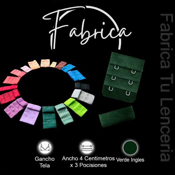 Producto - Gancho de tela Verde Inglés 4cm x 3 posiciones (por unidad)
