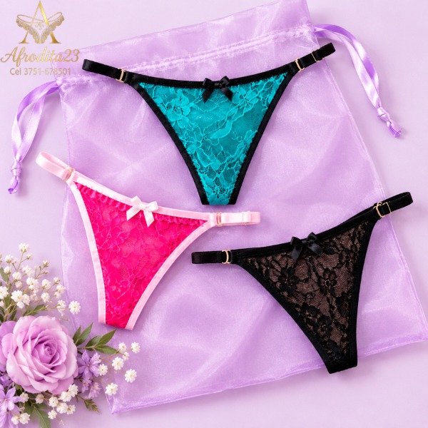 Producto - Pack x3 Tangas de Algodón y Encaje Regulables A5-07
