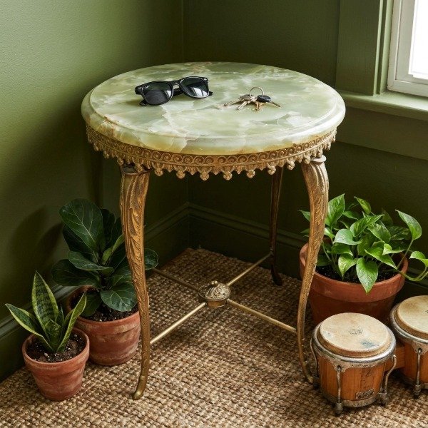 Producto - Mesa auxiliar circular de mármol y bronce cincelado - 0
