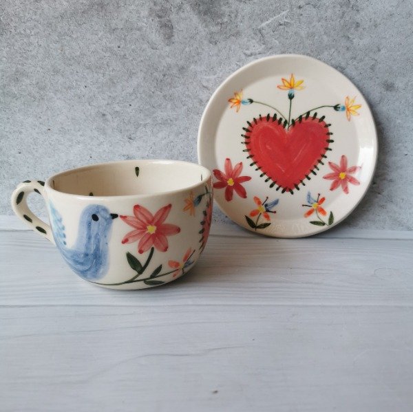 Producto - Taza + Plato Pájaro Azul