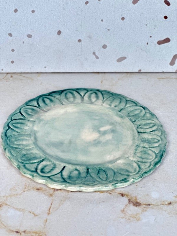 Producto - Plato flor - celeste rústico