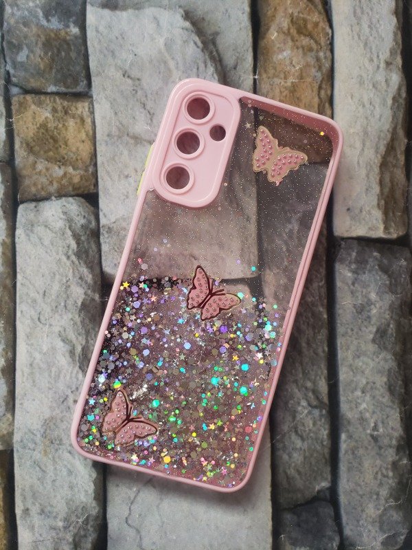 Producto - Funda bumper glam mariposas Samsung A05s rosa