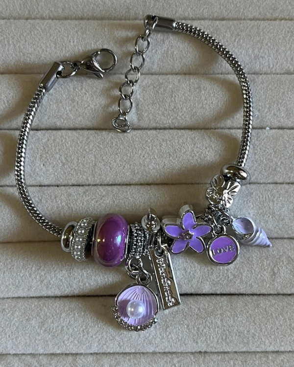 Producto - Pulsera charms lila de acero quirúrgico 16-20cm