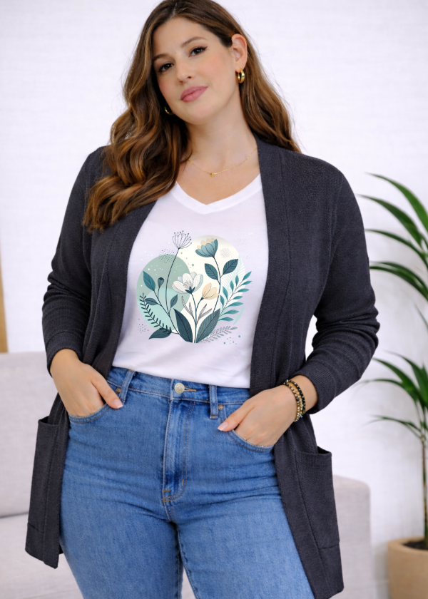 Producto - Conjunto saco acrilico gris oscuro + remera escote V