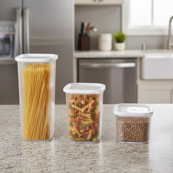 Producto - SET DE 3 CONTENEDORES PLASTCOS OPACOS CON RAYAS 0.7L,1.35L 2L