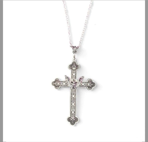 Producto - Collar cruz murciélago plateado