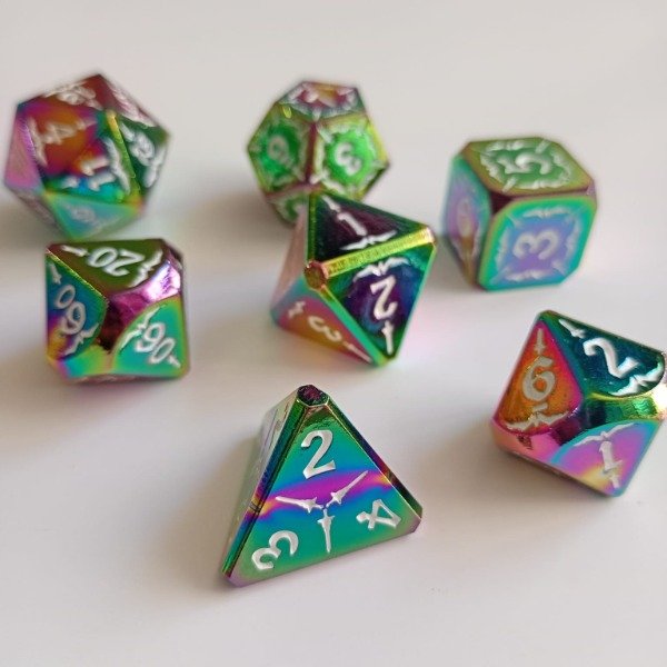 Producto - Set Dados de Rol METÁLICOS - Tornasolados+White