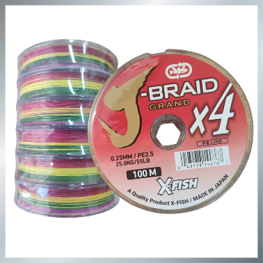 Producto - Multifilamento J-Braid X-fish x4 0.25mm 55lbs multicolor