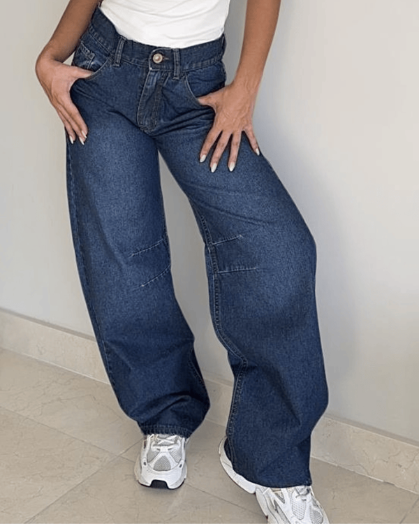 Producto - Jean Baggy Pliegue Rodilla Azul