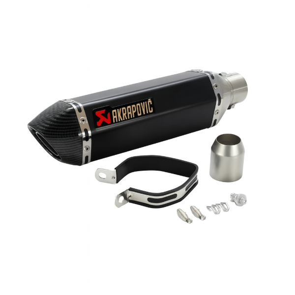Producto - Caño de Escape Silenciador de Moto Tipo Akrapovic Mediano Universal 51mm - Negro