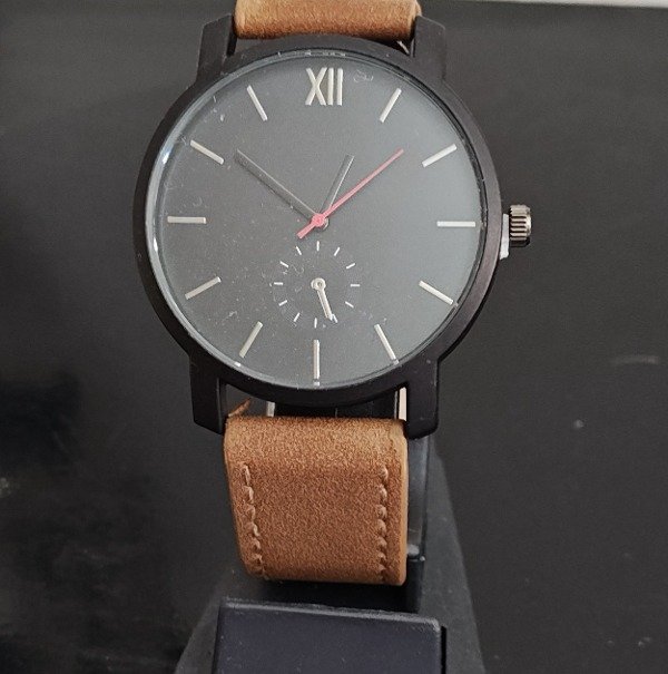 Producto - Reloj Esfera Negra Malla marrón cuero