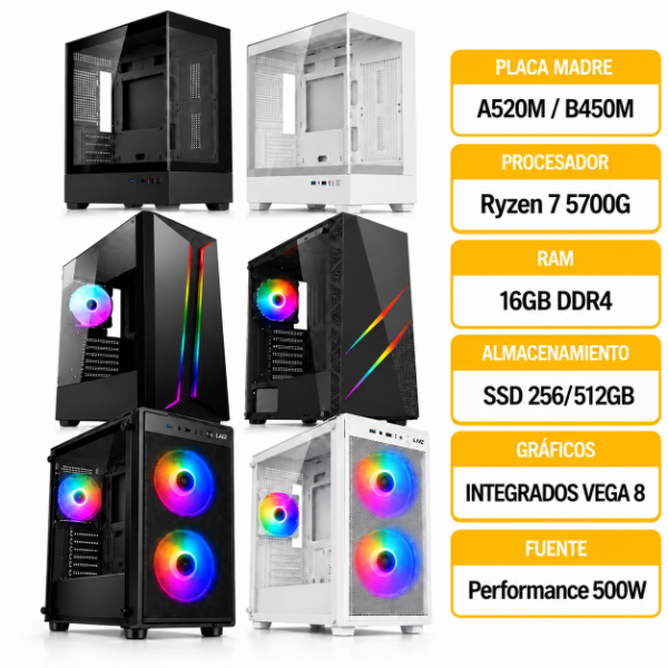 Producto - PC GAMER STARTER AMD RYZEN 7 5700G 16GB 256GB/512GB GABINETE GAMER - 1