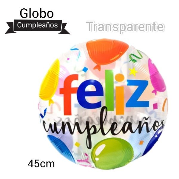 Producto - Globo feliz cumpleaños transparente regalos 18" o 45cm