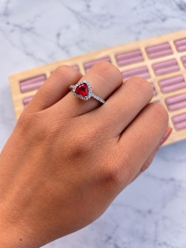 Producto - Anillo de la promesa corazón rojo plateado - 0