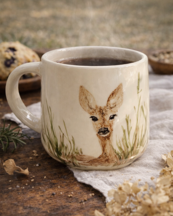 Producto - Taza de cerámica pintada a mano con ciervo