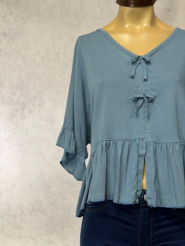 Producto - BLUSA MIMI AZUL LINO ELASTIZADO - 1