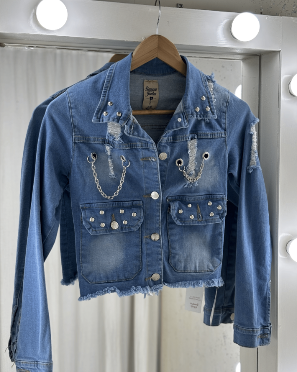 Producto - Campera Jeans Rigida Cadenas Celeste