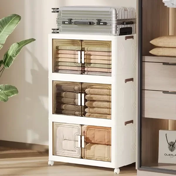 Producto - Cajón Organizador De Plástico Plegable Apilable 3 Niveles Blanco