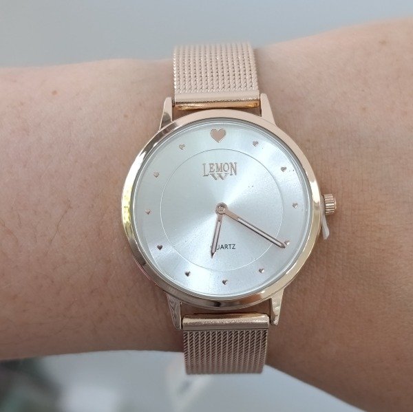 Producto - RELOJ LEMON MALLA TEJIDA ROSE