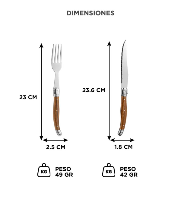 Producto - Juego de cubiertos 12 piezas -p/asado -filo microdentado -ABS símil madera + ace - 4