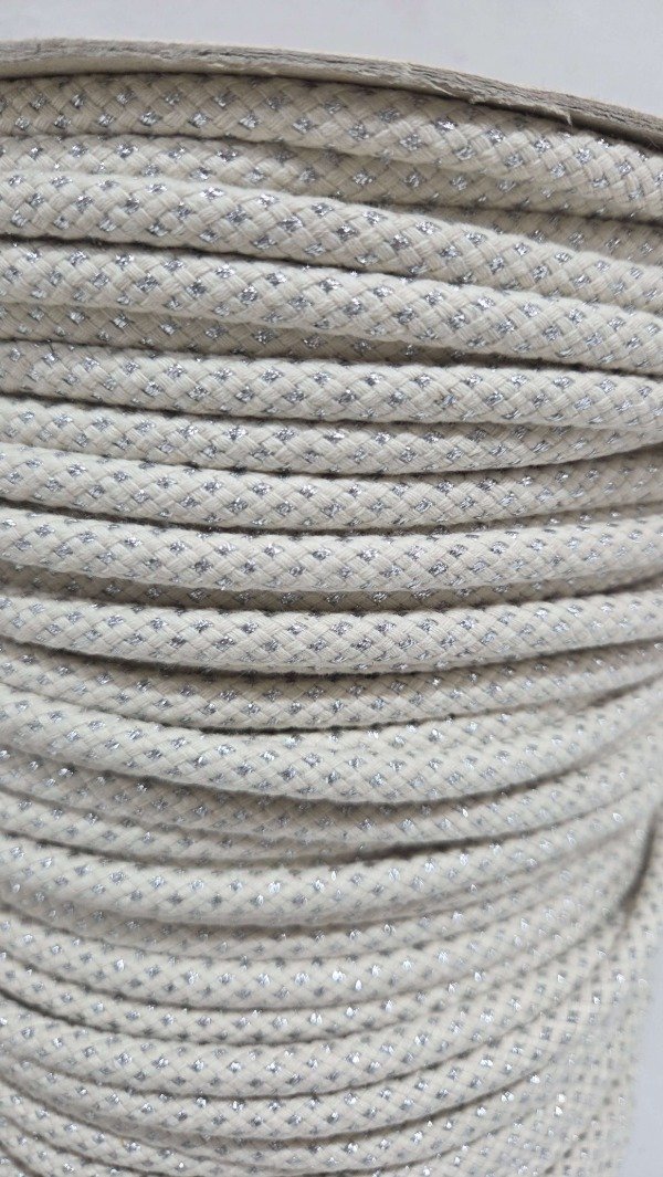 Producto - Cordon de Algodón y LUREX PLATEADO 6mm x 100mts
