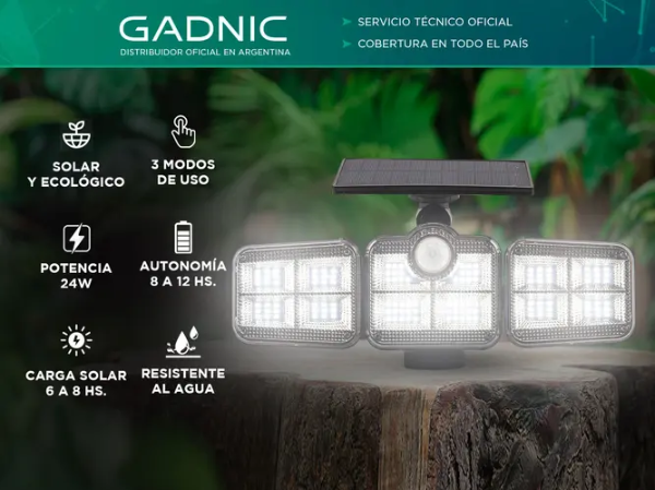 Producto - Reflector 122 LED Solar -blanco frío 6500k -24w -exterior IP65 -con bateria
