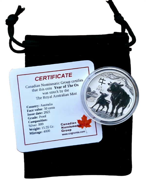 Producto - Australia 50 Cents 2025 Plata 999 Año del Buey Km#4056 (4000u.) Bolsa pana