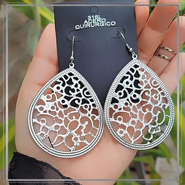 Producto - Aros colgantes grandes gota arabescos