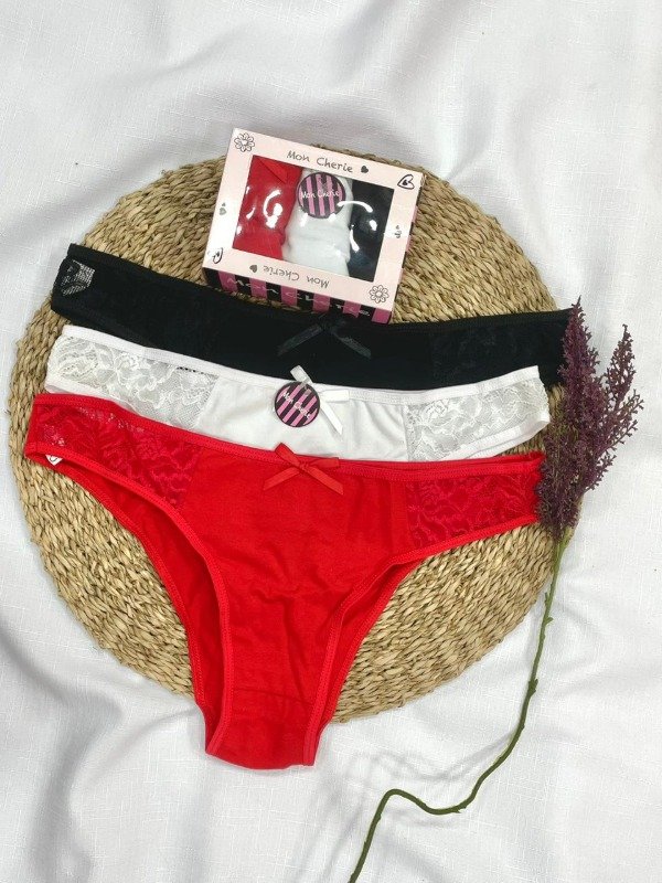 Producto - Art 1218 MON CHERIE Pack X3 Vedetinas de Algodón Laterales con Puntilla T: UNICO