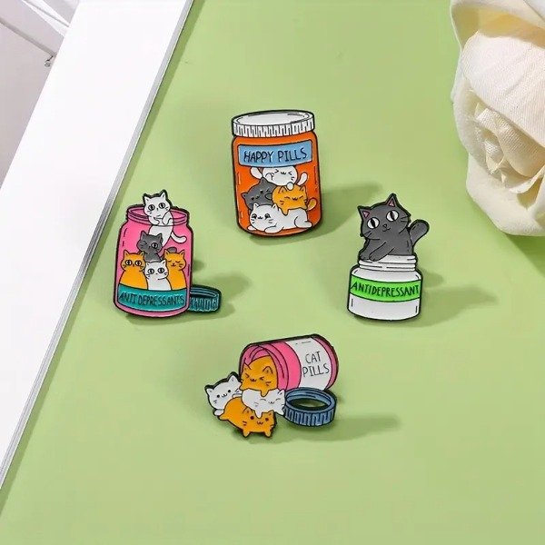 Producto - Prendedor Metálico Gatito Pills Depressive