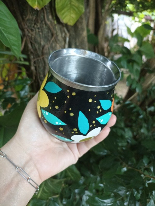 Producto - Mate ivoty negro flores calidas - 1