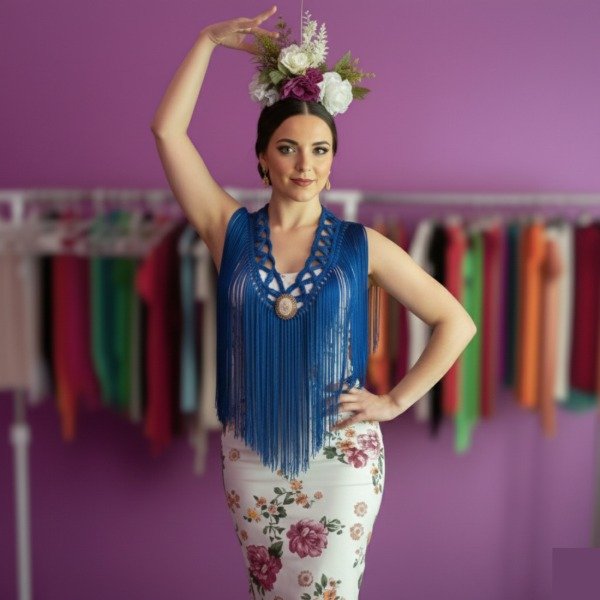 Producto - Tira De Flecos De Seda Para Escote Zig Zag Azul