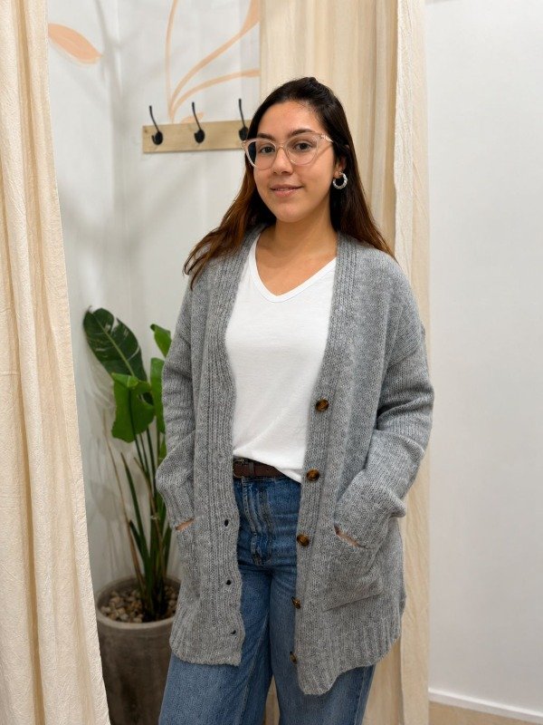 Producto - Cardigan Largo Lana Frizz - Gris