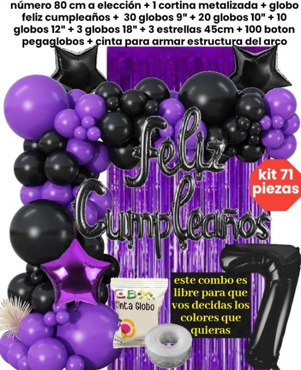 Producto - Kit 71 piezas globos negros y violeta