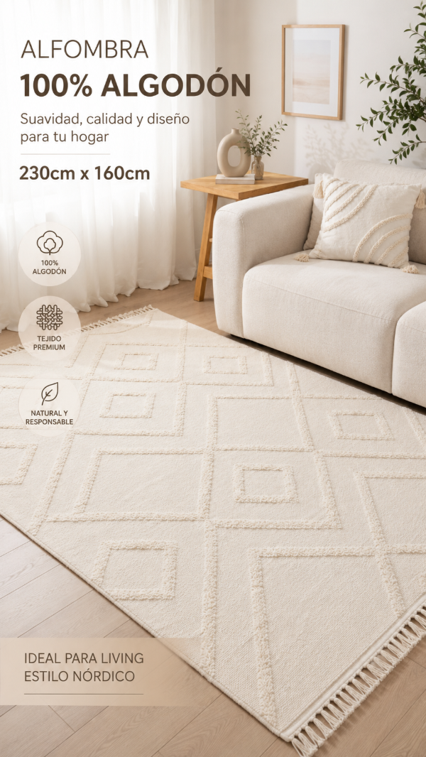 Producto - Alfombra de algodón 230 x 160 CM . Flecos