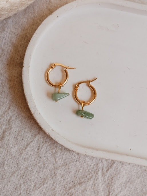 Producto - Aros aventurina verde  - Acero dorado